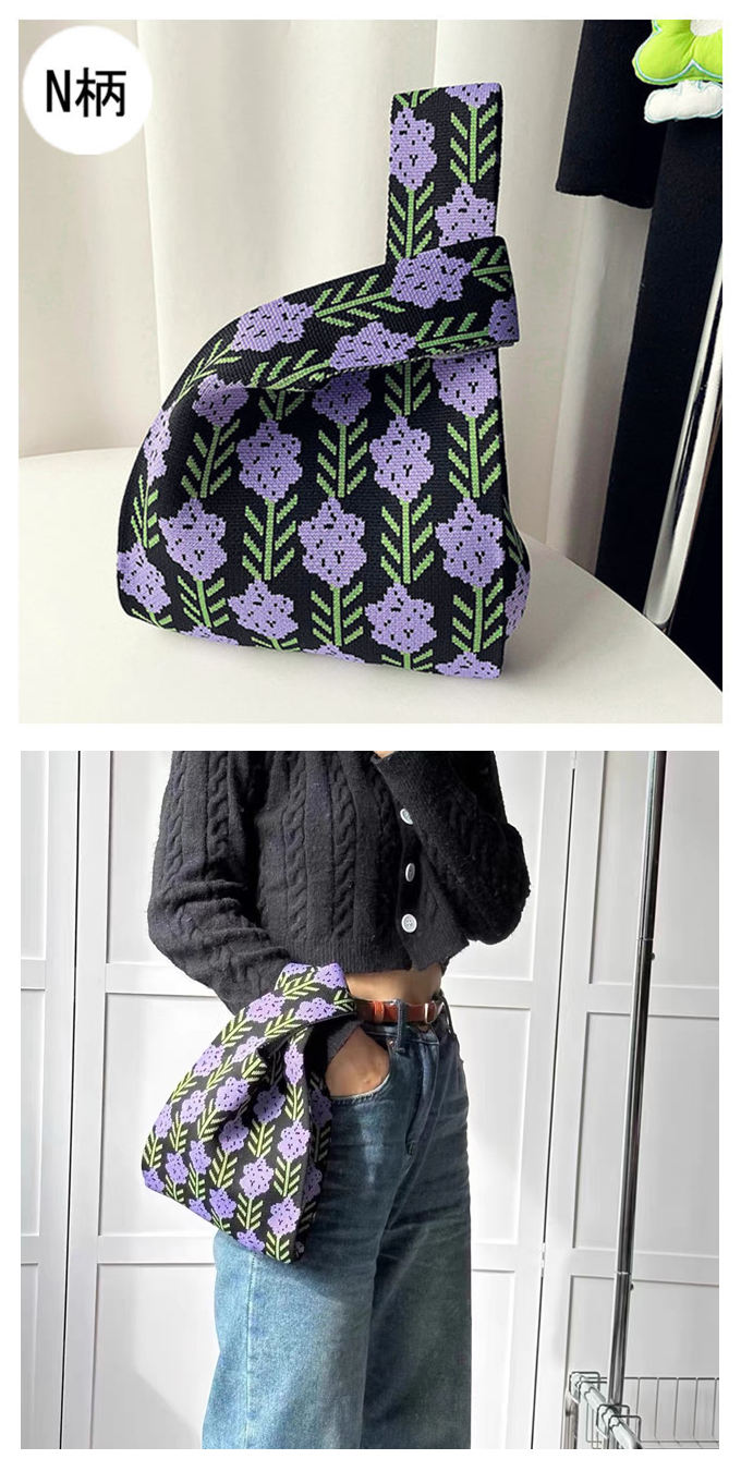 選べる65柄 ニット バッグ ミニ トートバッグ ニットバッグ マルシェバック 大きな柄 レディース 菱形 ミニトート フラワー 幾何学 アニマル 小さめ ダイア バ 