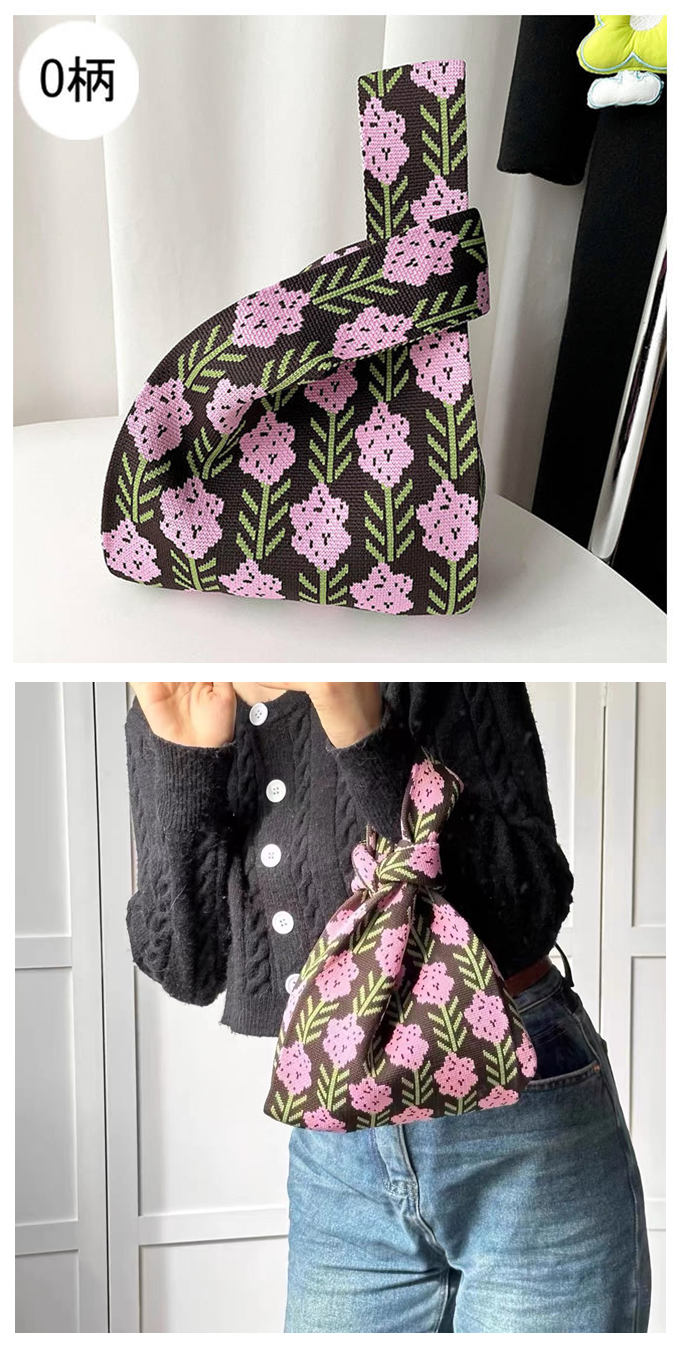 選べる65柄 ニット バッグ ミニ トートバッグ ニットバッグ マルシェバック 大きな柄 レディース 菱形 ミニトート フラワー 幾何学 アニマル 小さめ ダイア バ 