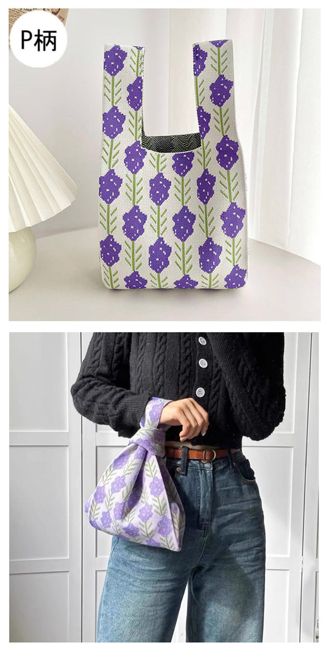 選べる65柄 ニット バッグ ミニ トートバッグ ニットバッグ マルシェバック 大きな柄 レディース 菱形 ミニトート フラワー 幾何学 アニマル 小さめ ダイア バ 
