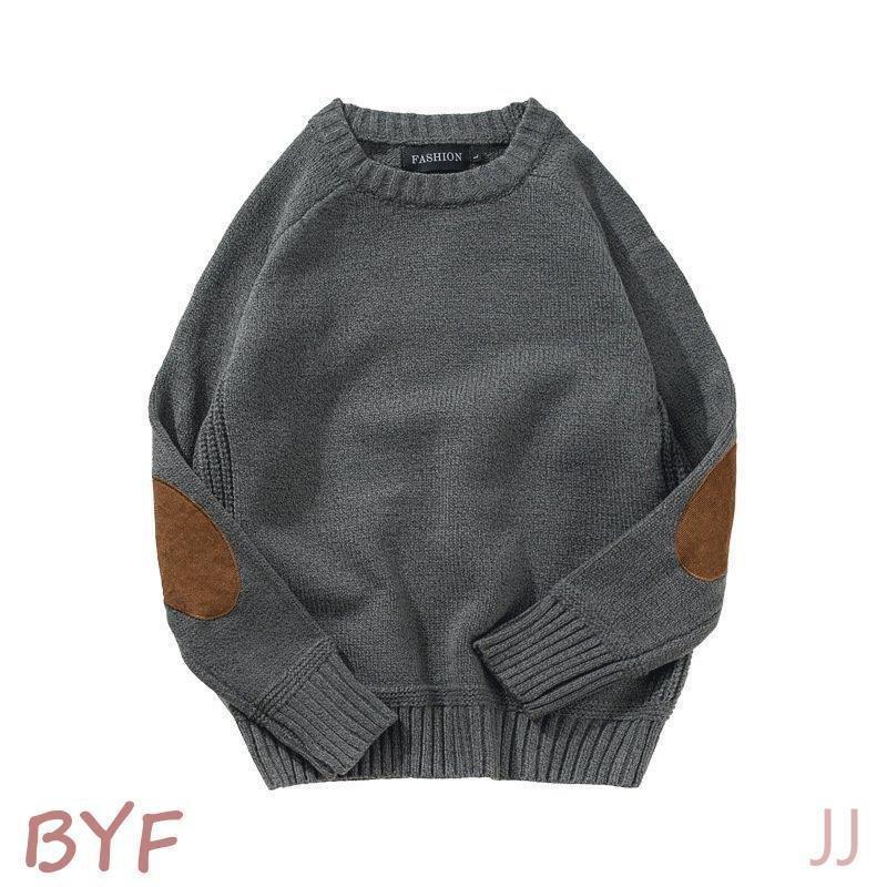 ニットセーター メンズ ニット 秋 トップス 長袖 リブ編み エルボーパッチ 冬服 秋冬 あったか 防寒 冬新作 クルーネック 肘当て付き セーター おしゃれ 