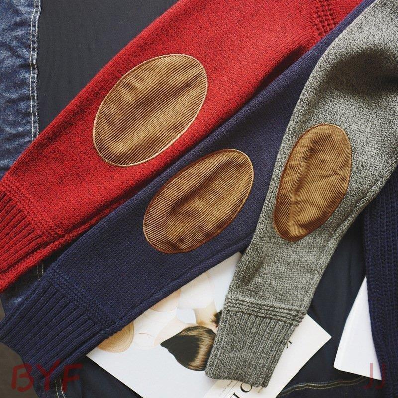 ニットセーター メンズ ニット 秋 トップス 長袖 リブ編み エルボーパッチ 冬服 秋冬 あったか 防寒 冬新作 クルーネック 肘当て付き セーター おしゃれ 