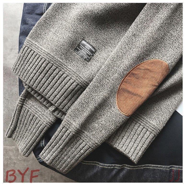 ニットセーター メンズ ニット 秋 トップス 長袖 リブ編み エルボーパッチ 冬服 秋冬 あったか 防寒 冬新作 クルーネック 肘当て付き セーター おしゃれ 