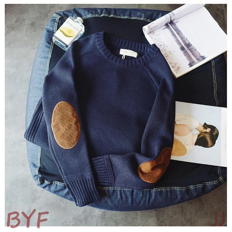 ニットセーター メンズ ニット 秋 トップス 長袖 リブ編み エルボーパッチ 冬服 秋冬 あったか 防寒 冬新作 クルーネック 肘当て付き セーター おしゃれ 