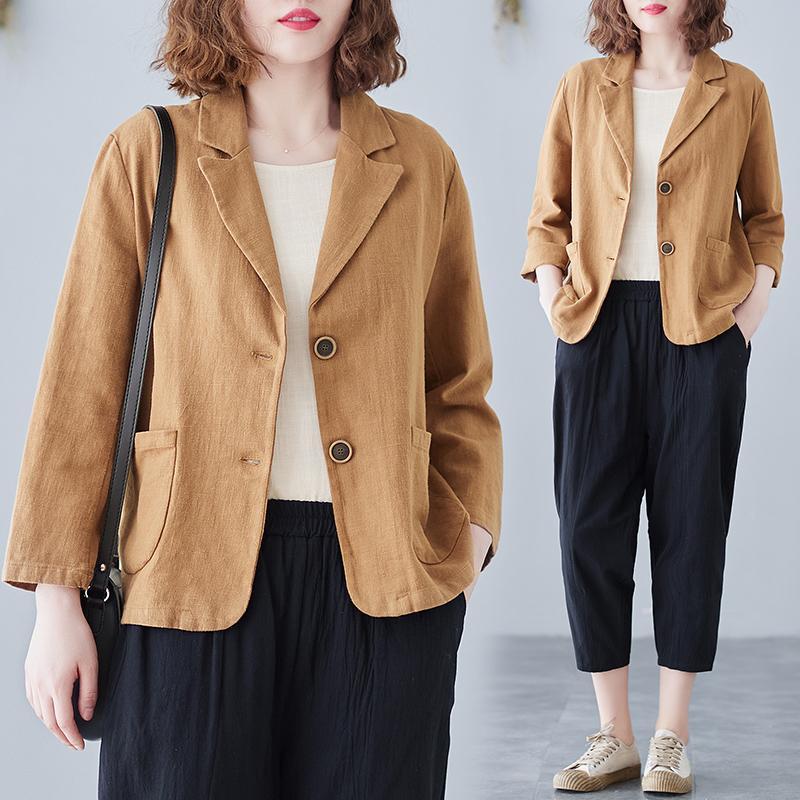 レディース 綿麻 テーラードジャケット 春秋 カジュアル 無地 普段着 ジャケット リネン キレイめ ゆったり 通勤 お洒落 体型カバー 薄手 長袖 