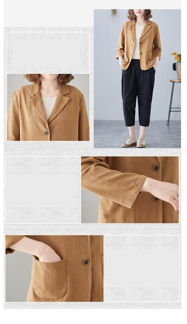 レディース 綿麻 テーラードジャケット 春秋 カジュアル 無地 普段着 ジャケット リネン キレイめ ゆったり 通勤 お洒落 体型カバー 薄手 長袖 
