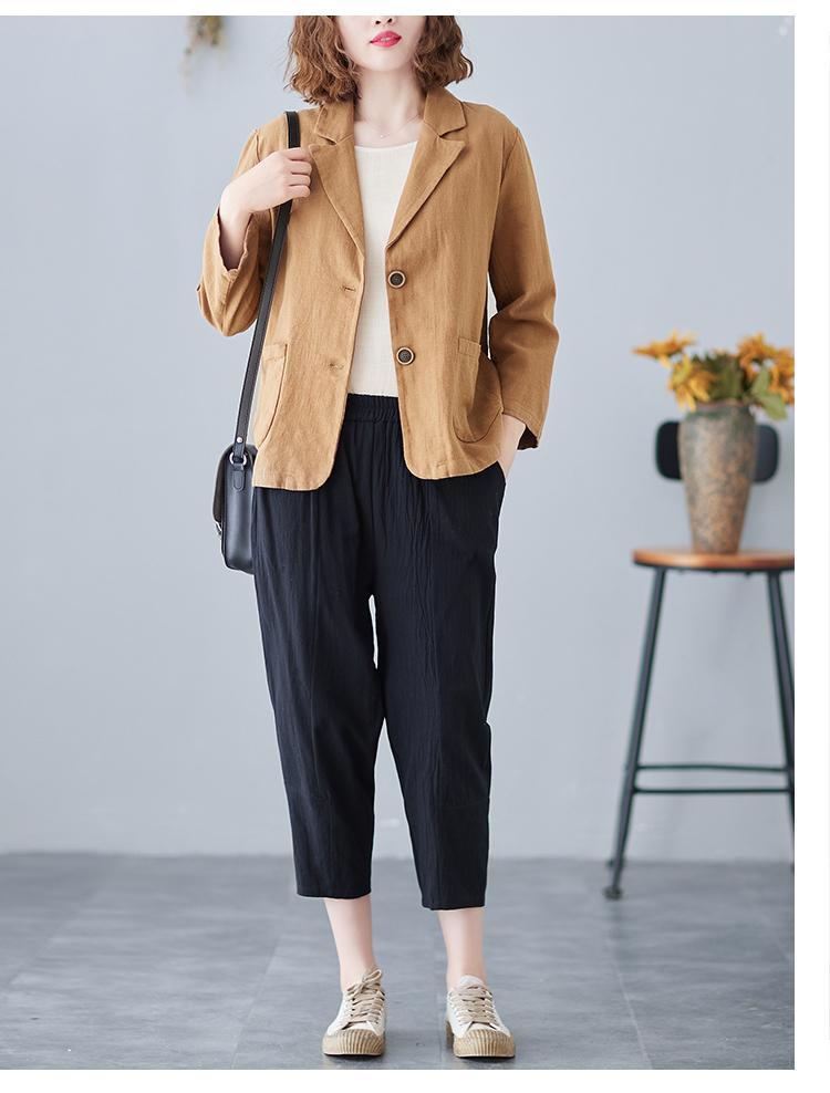 レディース 綿麻 テーラードジャケット 春秋 カジュアル 無地 普段着 ジャケット リネン キレイめ ゆったり 通勤 お洒落 体型カバー 薄手 長袖 