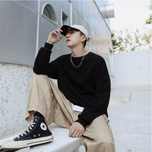 トレーナー メンズ スウェット ビッグシルエット 重ね着風 レイヤード 韓国 ビッグトレーナー 無地 送料無料 