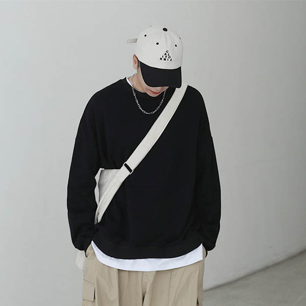 トレーナー メンズ スウェット ビッグシルエット 重ね着風 レイヤード 韓国 ビッグトレーナー 無地 送料無料 