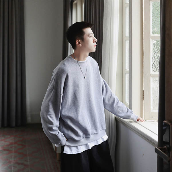 トレーナー メンズ スウェット ビッグシルエット 重ね着風 レイヤード 韓国 ビッグトレーナー 無地 送料無料 