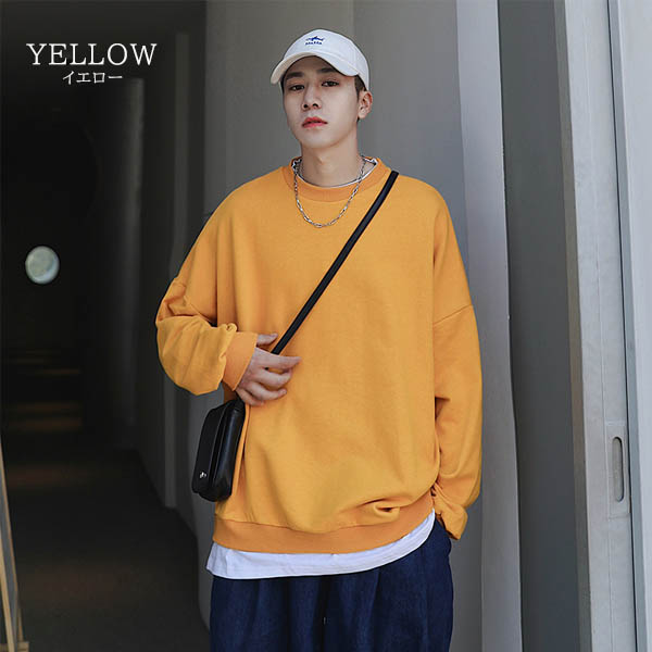 トレーナー メンズ スウェット ビッグシルエット 重ね着風 レイヤード 韓国 ビッグトレーナー 無地 送料無料 