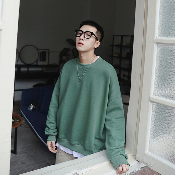 トレーナー メンズ スウェット ビッグシルエット 重ね着風 レイヤード 韓国 ビッグトレーナー 無地 送料無料 