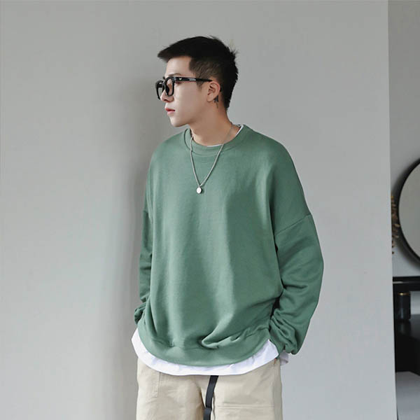 トレーナー メンズ スウェット ビッグシルエット 重ね着風 レイヤード 韓国 ビッグトレーナー 無地 送料無料 