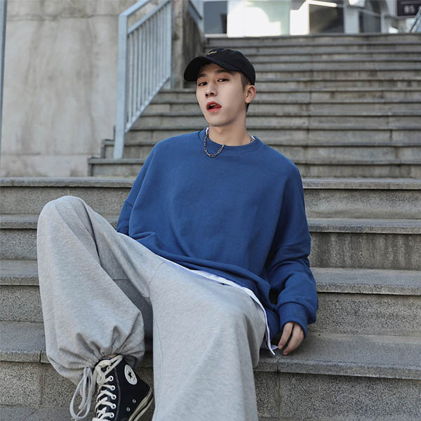 トレーナー メンズ スウェット ビッグシルエット 重ね着風 レイヤード 韓国 ビッグトレーナー 無地 送料無料 