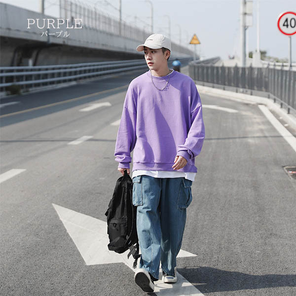 トレーナー メンズ スウェット ビッグシルエット 重ね着風 レイヤード 韓国 ビッグトレーナー 無地 送料無料 