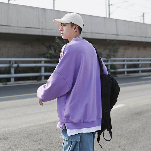 トレーナー メンズ スウェット ビッグシルエット 重ね着風 レイヤード 韓国 ビッグトレーナー 無地 送料無料 