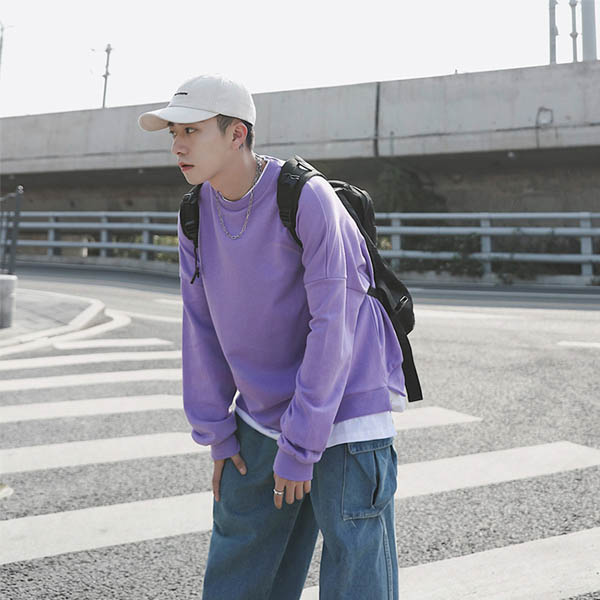 トレーナー メンズ スウェット ビッグシルエット 重ね着風 レイヤード 韓国 ビッグトレーナー 無地 送料無料 