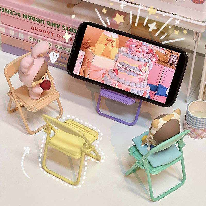 スマホスタンド パイプ椅子型 スマホホルダー 2点セット ミニチュア スマートフォン タブレット 折り畳み パステル軽量 かわいい カラフル 