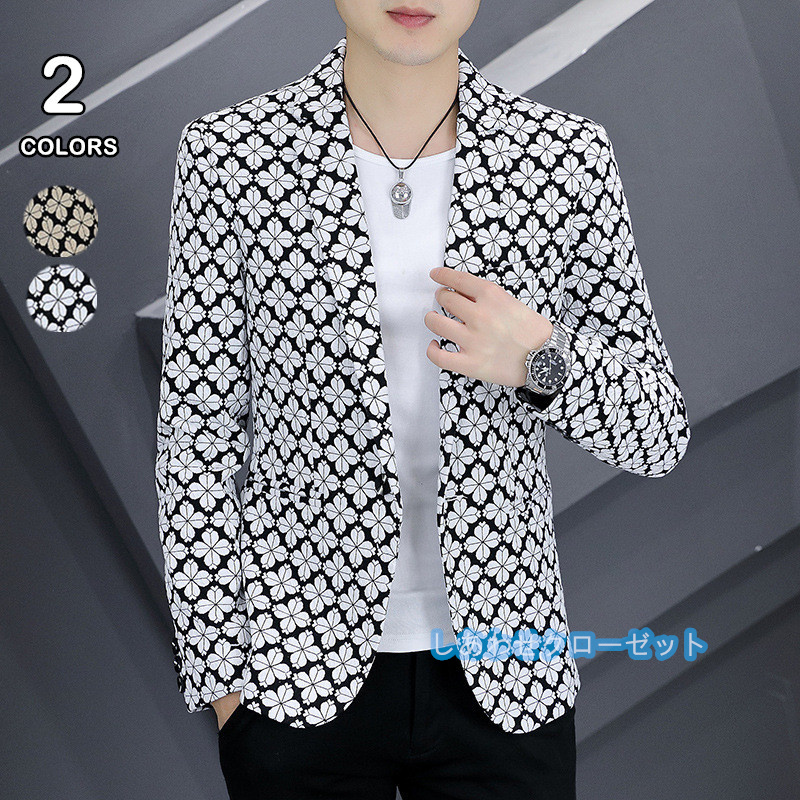テーラードジャケット メンズ おしゃれ ブレザージャケット カジュアルスーツ 花柄 春秋冬 フォマールスーツ 紳士用 ビジネススーツ 通勤 アウター 