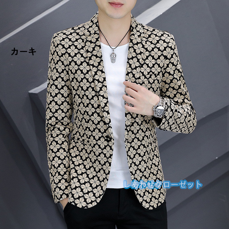 テーラードジャケット メンズ おしゃれ ブレザージャケット カジュアルスーツ 花柄 春秋冬 フォマールスーツ 紳士用 ビジネススーツ 通勤 アウター 