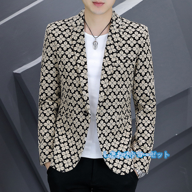 テーラードジャケット メンズ おしゃれ ブレザージャケット カジュアルスーツ 花柄 春秋冬 フォマールスーツ 紳士用 ビジネススーツ 通勤 アウター 