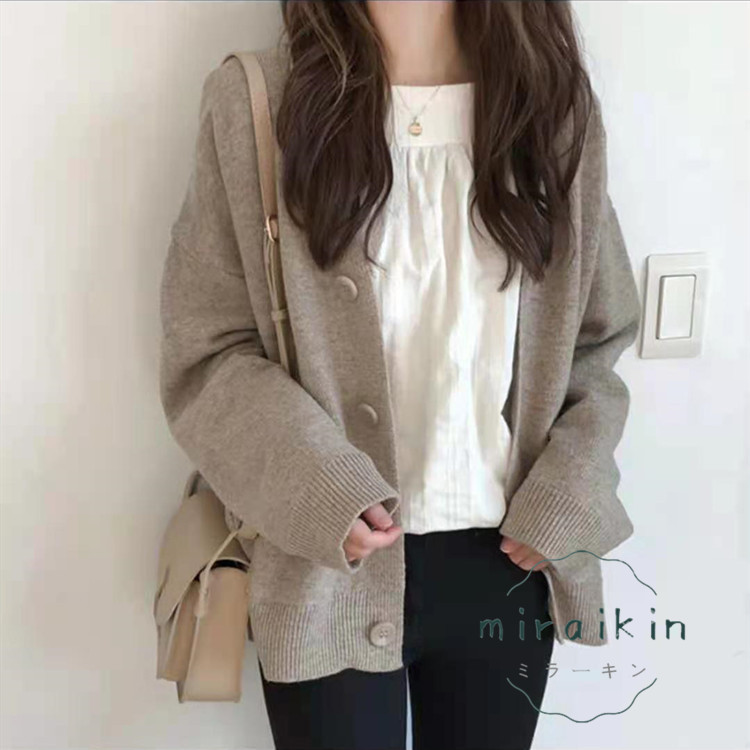 ニットカーディガン 送料無料 秋冬新作 レディース セーター トップス 無地 ルーム ボタン オーバーサイズ 韓国ファッション ビッグシルエット 長袖 韓国風 