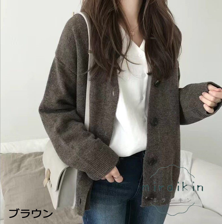 ニットカーディガン 送料無料 秋冬新作 レディース セーター トップス 無地 ルーム ボタン オーバーサイズ 韓国ファッション ビッグシルエット 長袖 韓国風 