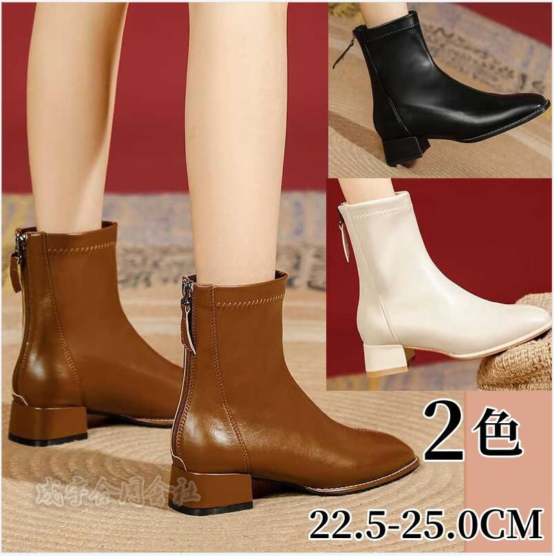 ショートブーツ ローカット レディース ブーツ 太めヒール 歩きやすい 靴 バックジッパー スクエアトゥ 美脚 チャンキーヒール 30代 40代 50代 疲れにくい 