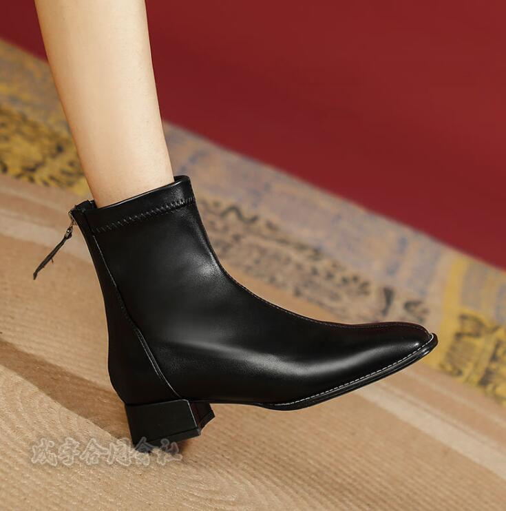 ショートブーツ ローカット レディース ブーツ 太めヒール 歩きやすい 靴 バックジッパー スクエアトゥ 美脚 チャンキーヒール 30代 40代 50代 疲れにくい 