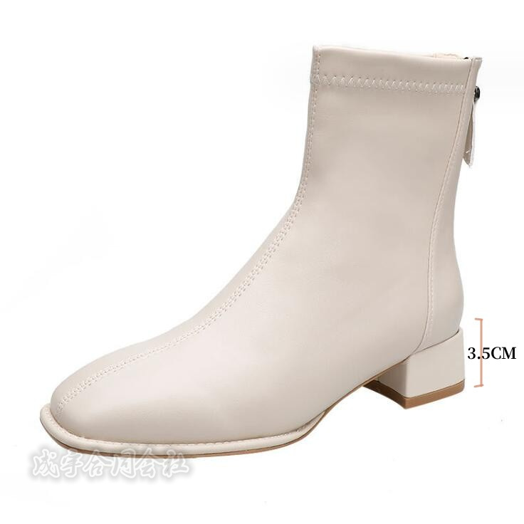 ショートブーツ ローカット レディース ブーツ 太めヒール 歩きやすい 靴 バックジッパー スクエアトゥ 美脚 チャンキーヒール 30代 40代 50代 疲れにくい 
