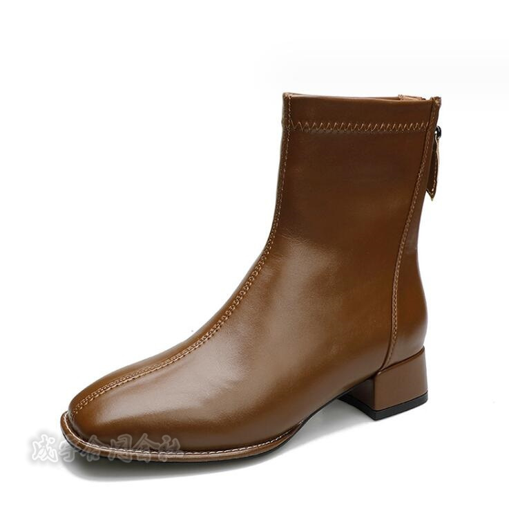 ショートブーツ ローカット レディース ブーツ 太めヒール 歩きやすい 靴 バックジッパー スクエアトゥ 美脚 チャンキーヒール 30代 40代 50代 疲れにくい 