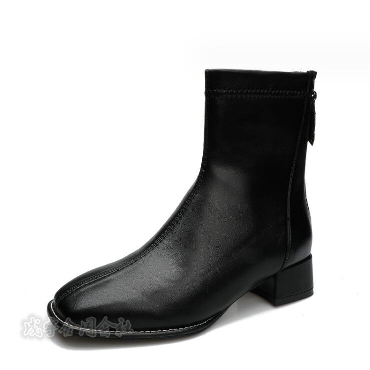 ショートブーツ ローカット レディース ブーツ 太めヒール 歩きやすい 靴 バックジッパー スクエアトゥ 美脚 チャンキーヒール 30代 40代 50代 疲れにくい 