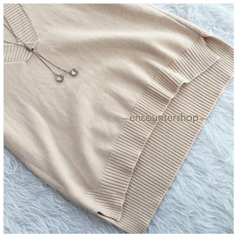 ニットベスト レディース チョッキ トップス ベスト Vネック カジュアル ゆったり 秋コーデ ノースリーブ セーター 重ね着 おしゃれ 無地 