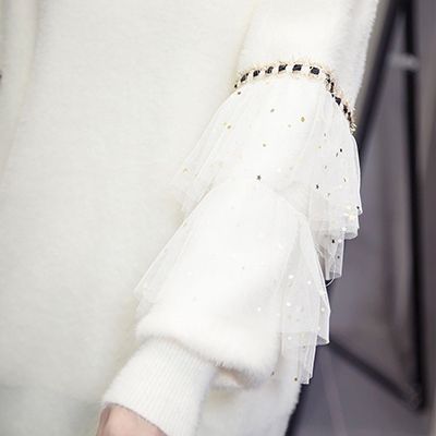 トップス レディース きれいめ カジュアル おしゃれ 袖コンシャス ホワイト ブラッ ニット 長袖 コーデ カシミア混 韓国 袖あり カットソー 大人 可愛い 暖かい 