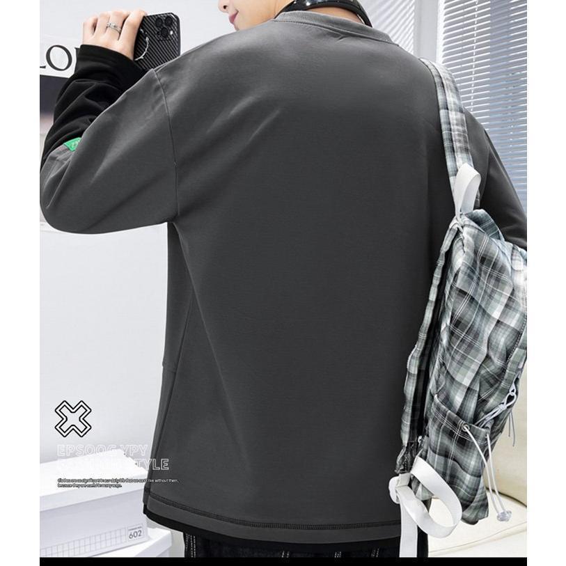 トレーナー レイヤード風Tシャツ 重ね着風 メンズ トップス 切り替え オシャレ スウェット 長袖 プルオーバー クルーネック 