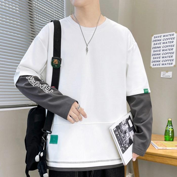 トレーナー レイヤード風Tシャツ 重ね着風 メンズ トップス 切り替え オシャレ スウェット 長袖 プルオーバー クルーネック 