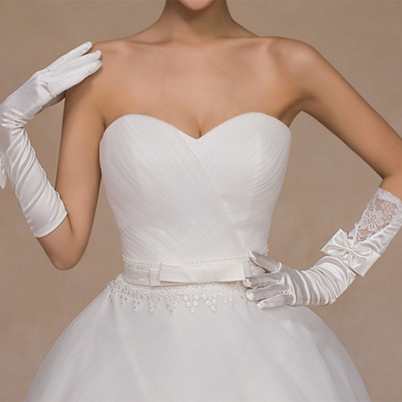 ウェディングサテン総レース ロング ロングパーティー 花嫁 ドレス用 結婚式 ウェディング 手袋 