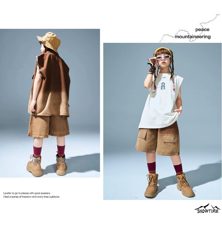 キッズダンス衣装 セットアップ ヒップホップ 衣装 子供ダンス服 ダンスウェア パンツ K-POP 茶色 ベスト グラデーション 韓国 