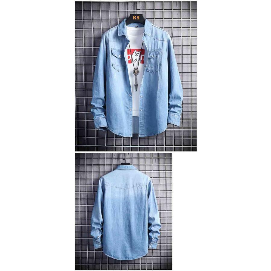 デニムシャツ ウエスタンシャツ メンズ シャツ カジュアルシャツ 長袖 アウター シンプル オシャレ 通学 トップス カジュアル 