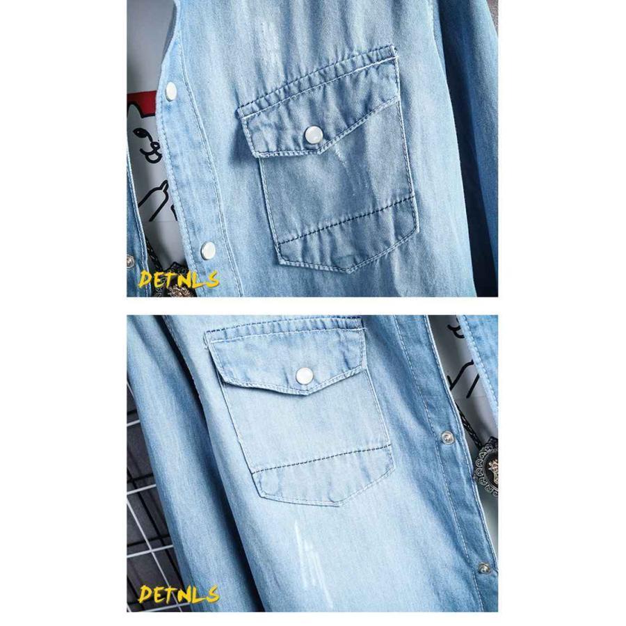 デニムシャツ ウエスタンシャツ メンズ シャツ カジュアルシャツ 長袖 アウター シンプル オシャレ 通学 トップス カジュアル 