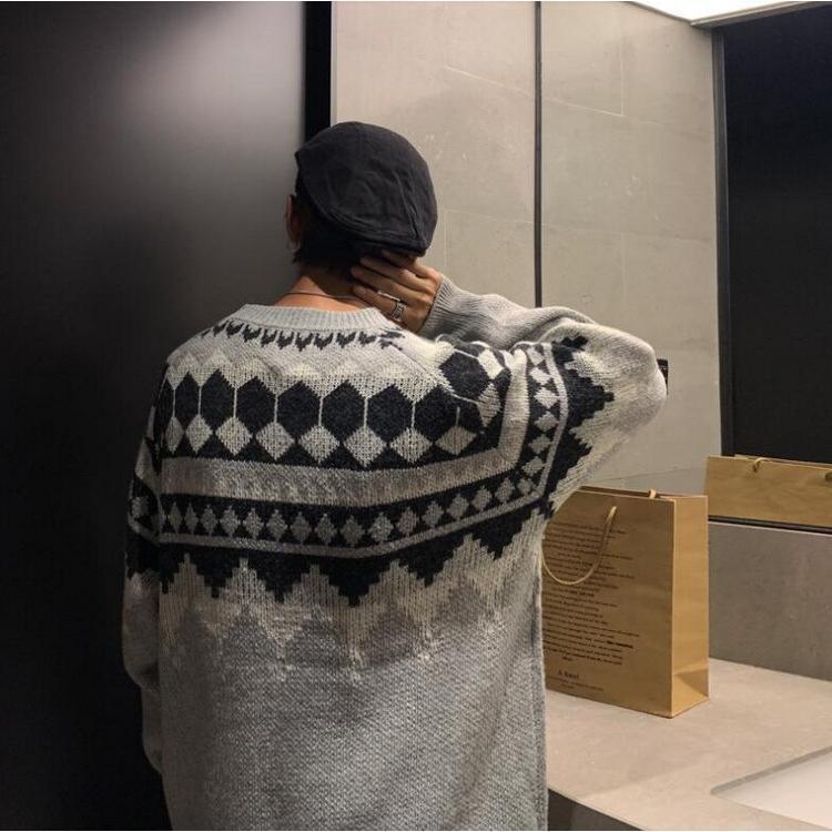 ニットセーター メンズ 長袖 クルーネックセーター ネイティブ柄 プルオーバー 防寒 オシャレカジュアルニットトップス 秋冬 カットソー 