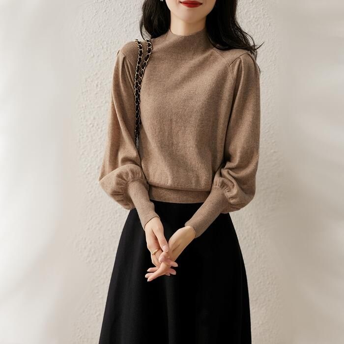 パフスリーブ トップス ニット セーター レディース エレきれいめ ブラウン 秋 ブルー ベージュ 大人 おしゃれ 黒 春 可愛い 長袖 ブラック カジュアル 