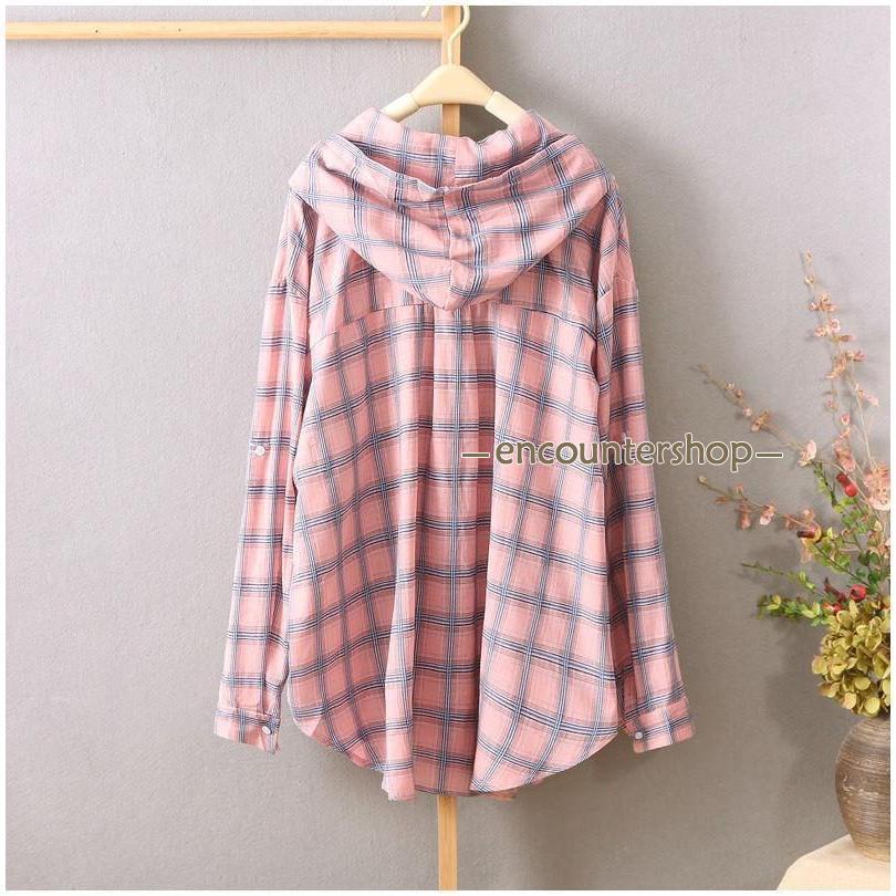 ブラウス レディース 長袖 春秋 チェック柄 フード付き 通勤 ビジネス きれいめ 体型カバー 長袖シャツ シンプル おしゃれ トップス OL 入学式 