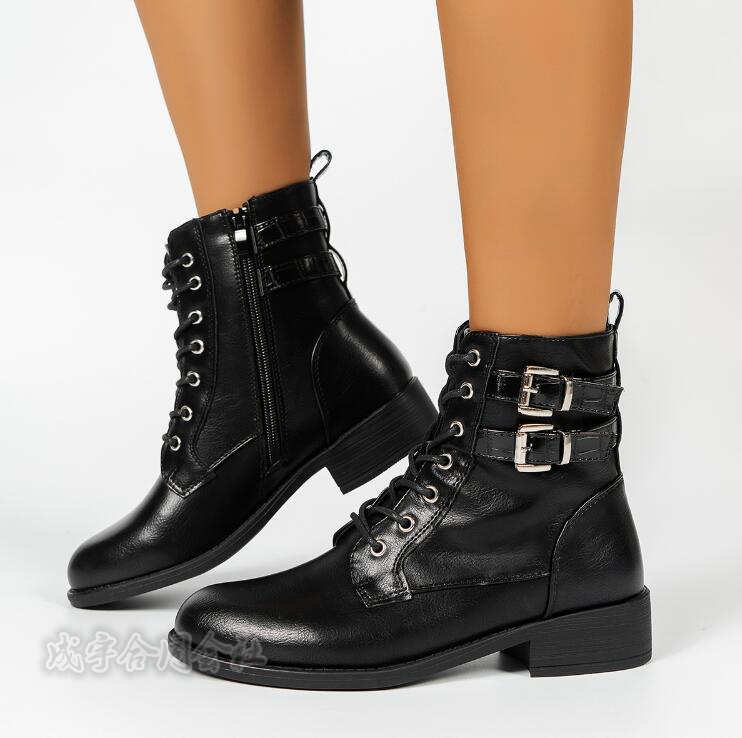 ブーツ 黒 レディース ショートブーツ 編み上げブーツ サイドジップ 疲れない 歩きやすい 靴 甲高 大きいサイズ 幅広 レースアップブーツ ローヒール 