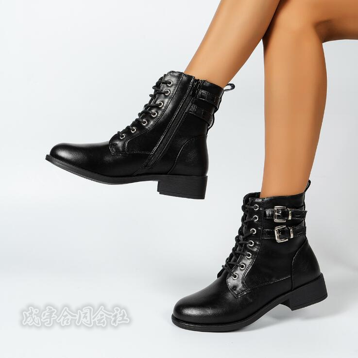 ブーツ 黒 レディース ショートブーツ 編み上げブーツ サイドジップ 疲れない 歩きやすい 靴 甲高 大きいサイズ 幅広 レースアップブーツ ローヒール 