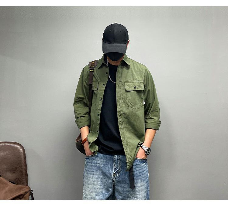 ミリタリーシャツ カジュアルシャツ 長袖シャツ メンズ トップス カーゴシャツ 前開襟シャツ ボタンダウンシャツゆったり 春秋 紳士用 ボタンダウンシャツ 