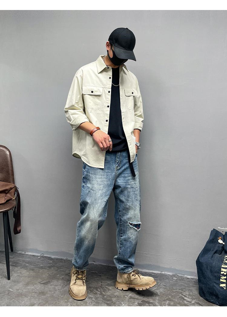 ミリタリーシャツ カジュアルシャツ 長袖シャツ メンズ トップス カーゴシャツ 前開襟シャツ ボタンダウンシャツゆったり 春秋 紳士用 ボタンダウンシャツ 