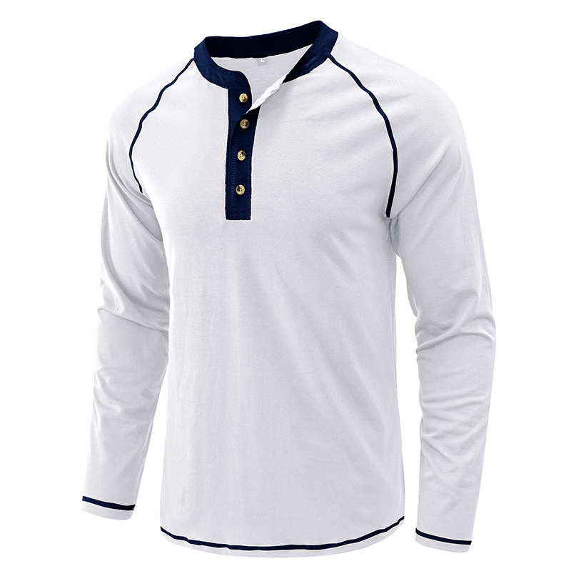 Tシャツ メンズ 長袖 ヘンリーネック ストレッチ おもしろTシャツ アメカジ ゆったり おしゃれ ロンT 個性 切り替え カラー配色 バンドTシャツ 