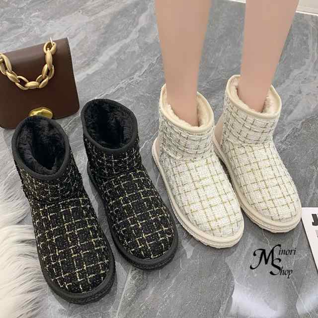 ムートンブーツ スノーブーツ レディース 23-25CM ブーツ ショートブーツ ハイカット 防寒 チェック柄 防風 防滑 裏起毛 雪用ブーツ 保暖 