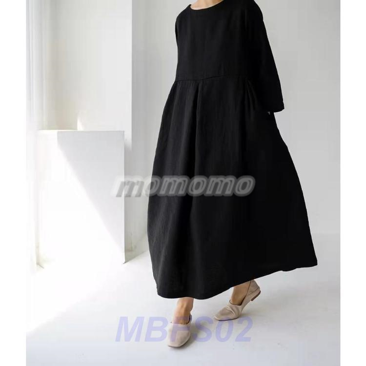 ワンピース ロングワンピース コットンリネン 綿麻 長袖 大きいサイズ マキシ丈 おしゃれ ゆったり 体型カバー 大人 夏 春 無地 カジュアル 