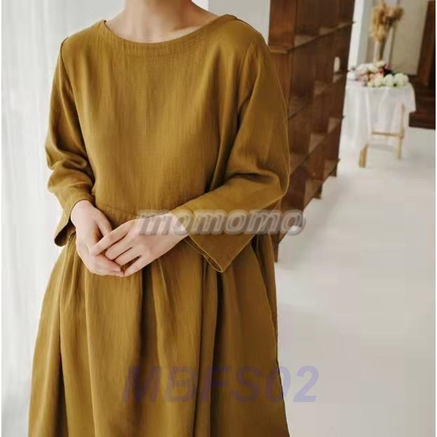 ワンピース ロングワンピース コットンリネン 綿麻 長袖 大きいサイズ マキシ丈 おしゃれ ゆったり 体型カバー 大人 夏 春 無地 カジュアル 